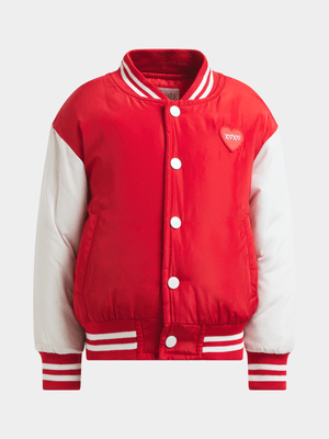 Younger Girl's Red & White Varsity Bomber Jacket