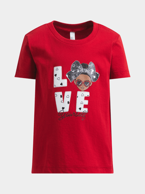 Younger Girl's Red Graphic Print T-Shirt