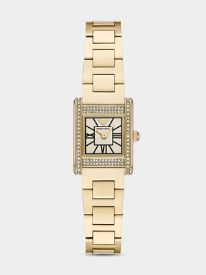 Emporio Armani White Dial Gold Plated Stainless Steel Bracelet Watch