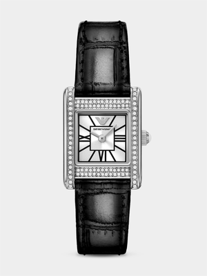 Emporio Armani Stainless Steel Black Leather Watch
