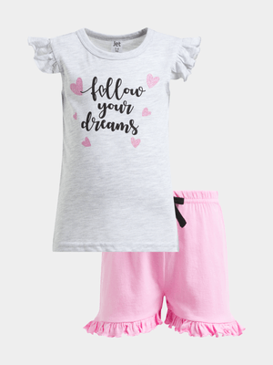 Jet Younger Girls Grey/Pink Pyjama Set