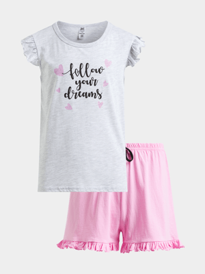 Jet Older Girls Grey/Pink Pyjama Set