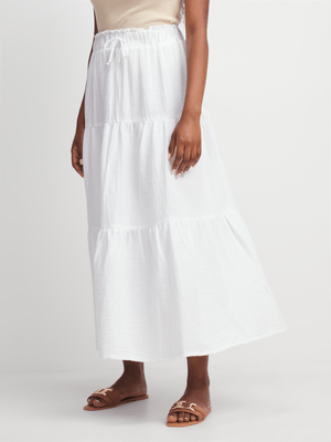 Jet Women's White Tiered Maxi Skirt