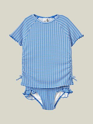 Cotton On Kids Girl Blue Florence Short Sleeve Rashie And Bikini Bottom Set