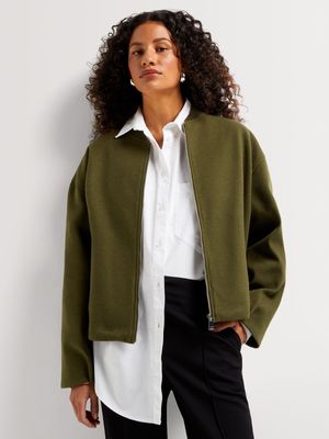 Zipped Melton Bomber Jacket