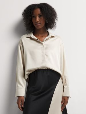 Satin Concealed Button Long Sleeve Shirt