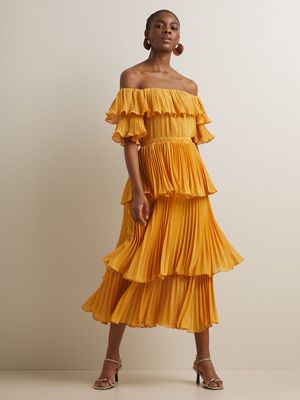 Women's Iconography Tiered Pleated Off The Shoulder Chiffon Dress