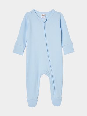 Cotton On Baby Blue Organic Pointelle Zip Romper