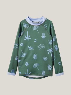 Cotton On Kids Boy Green Flynn Long Sleeve Raglan Rash Vest