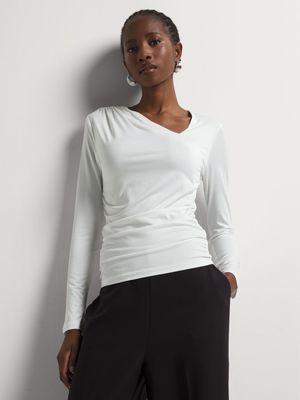 Slinky Knit Asymmetrical Neck Draped Top