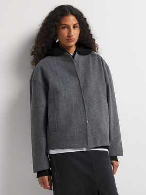 Mandarin Collar Melton Bomber Jacket