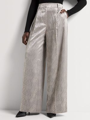 Luella Pleated Wide Leg Snakeskin Print Pants