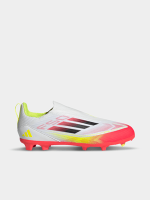 Junior adidas F50 League Laceless FG/MG White/Black/Yellow Boots