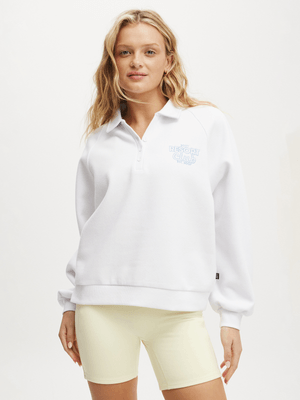 Women's Cotton On White Active Plush Graphic Polo Sweater