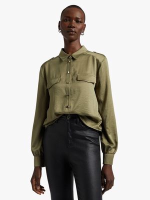 Textured Satin Utility Shirt