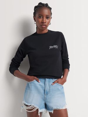 Women's Hurley Black EDDY Crew Fleece Sweater