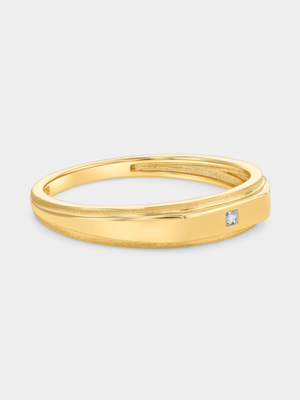 Yellow Gold Earth Grown Diamond Solitaire Satin Rim Dress Ring