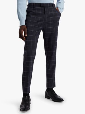 Men's Markham Smart Textured Windowpane Slim Tapered Navy Trouser