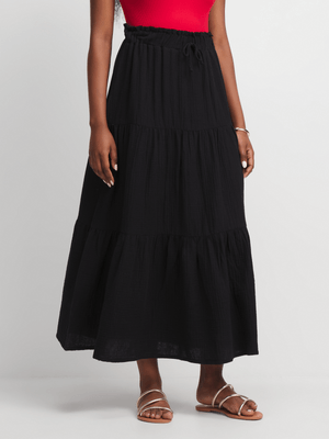 Jet Women's Black Tiered Maxi Skirt