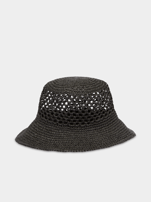 Women's Cotton On Black Raffia Bucket Hat