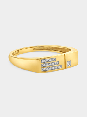 Yellow Gold Diamond Triple Bar & Solitaire Ring