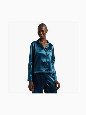 Satin Button Through Piped Sleep Shirt