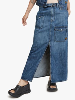 G-Star Women's Belted Cargo Long Denim Faded Blue Skirt