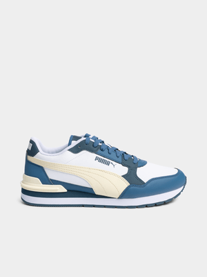 Mens Puma Runner V4 L White/Blue Sneaker