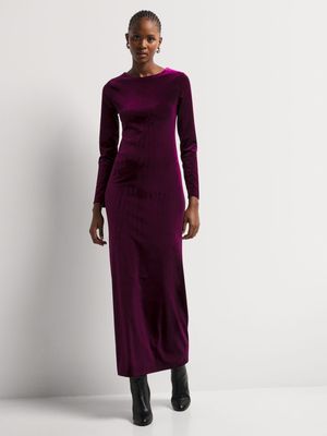 Y&G Long Sleeve Velour Column Dress