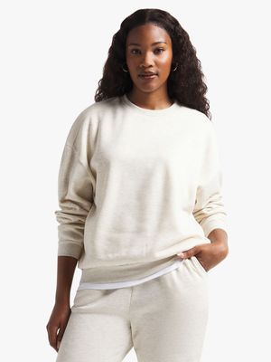 Women's Oatmeal Melange Basic Sweat Top