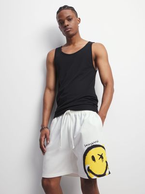 Men's White Smiley World  Shorts