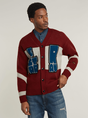 G-Star Men's Holiday Loose Knitted Red Cardigan