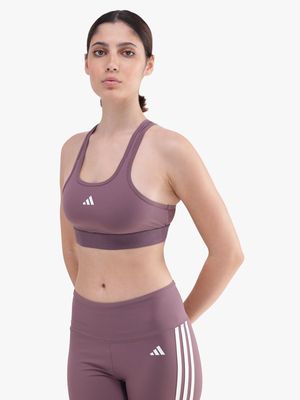 Womens adidas Powerreact Medium Support Mauve Sports Bra