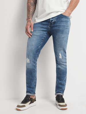 Fabiani Men's Light Wash Darted Skinny Denim Jean