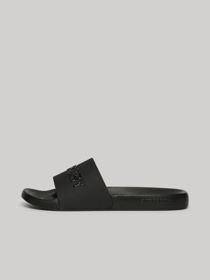 Women's Superdry Black Logo Vegan Pool Slides