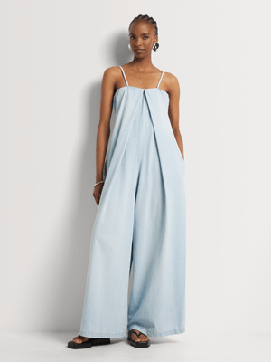 News Denim Strappy Pleat Flowy Jumpsuit