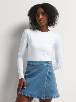 News Denim Cargo Wrap Mini Skirt