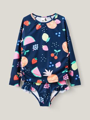 Cotton On Kids Girl Navy Florence Long Sleeve Rashie And Bikini Bottom Set