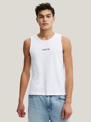 Men's Cotton On White Graphic Rib Tank Top