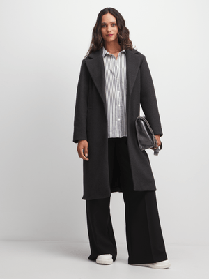 Women's Grey Belted Melton Coat