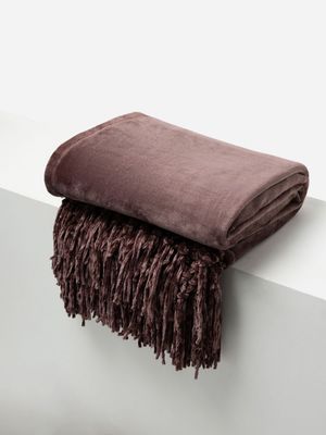 Tassel Mink Recycled Throw Plum 130x180