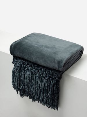 Tassel Mink Recycled Throw Slate 130x180