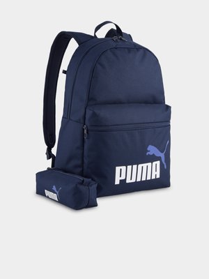 Puma Unisex Phase Pencil Bag Navy Backpack Set