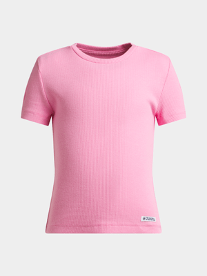 Girls TS Cropped Ribbed Pink Tee