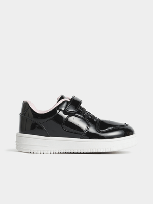 Jet Younger Girls Black/Pink Court Sneakers