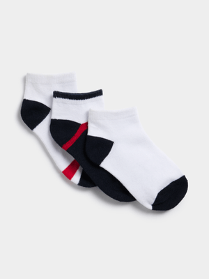 Boy's White & Navy 3-Pack Socks