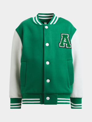 Younger Boy's Green Varsity Bomber Jacket