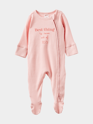 Cotton On Baby Pink Organic Pointelle Zip Romper