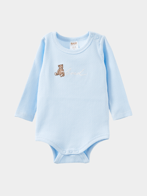 Cotton On Baby Blue Organic Pointelle Long Sleeve Bubbysuit