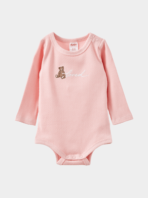 Cotton On Baby Pink Organic Pointelle Long Sleeve Bubbysuit